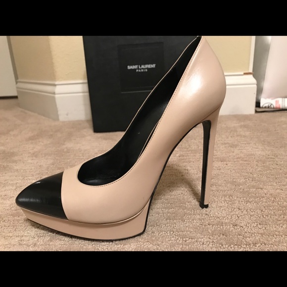 Saint Laurent Heels Shoes Nude Beige Black sz 7.5 - Picture 4 of 7